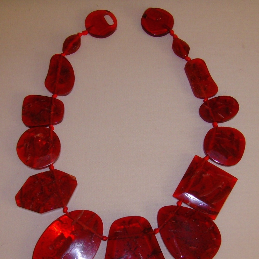 Lucite Translucent Red Bib Statement Necklace - image 7